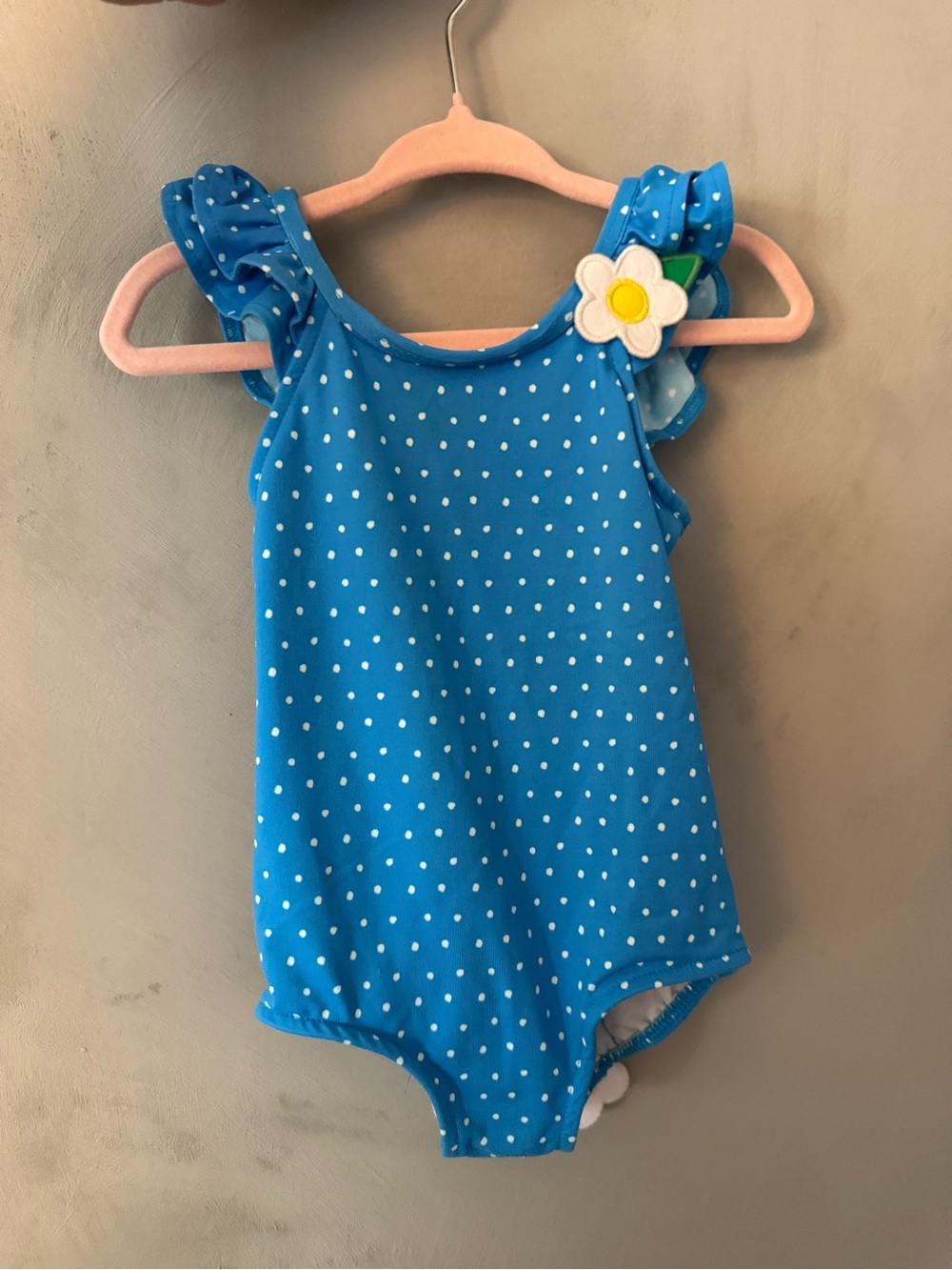Florence Eiseman Blue Polka Dot Girls' One-Piece with Flower Accent